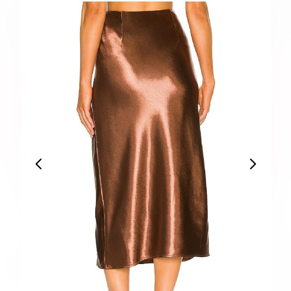 NWT Lovers and Friends Benny midi skirt chocolate brown satin bias Revolve S - Picture 2 of 10